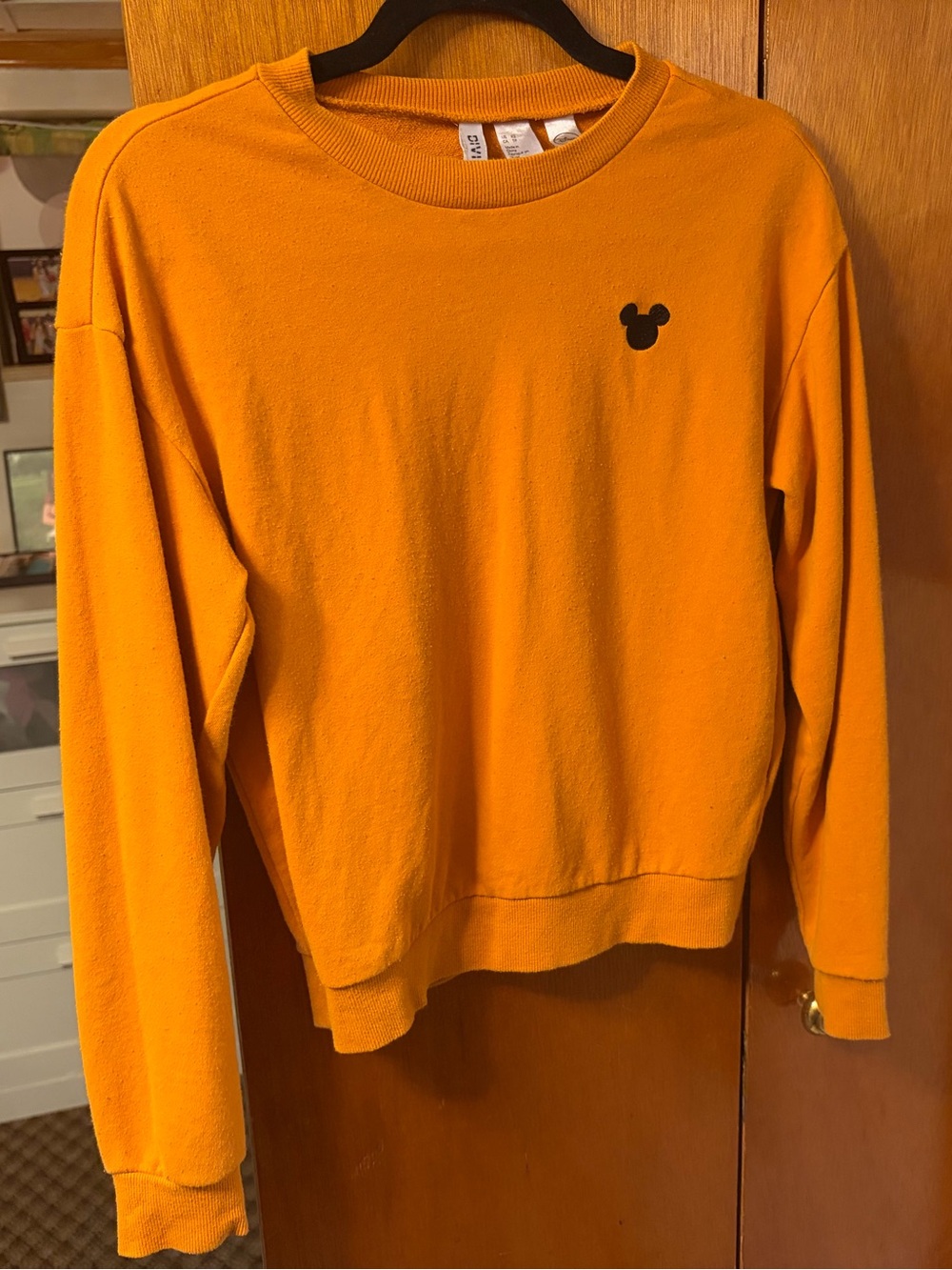 H&M Orange Crewneck Sweatshirt with Black Mickey Accent